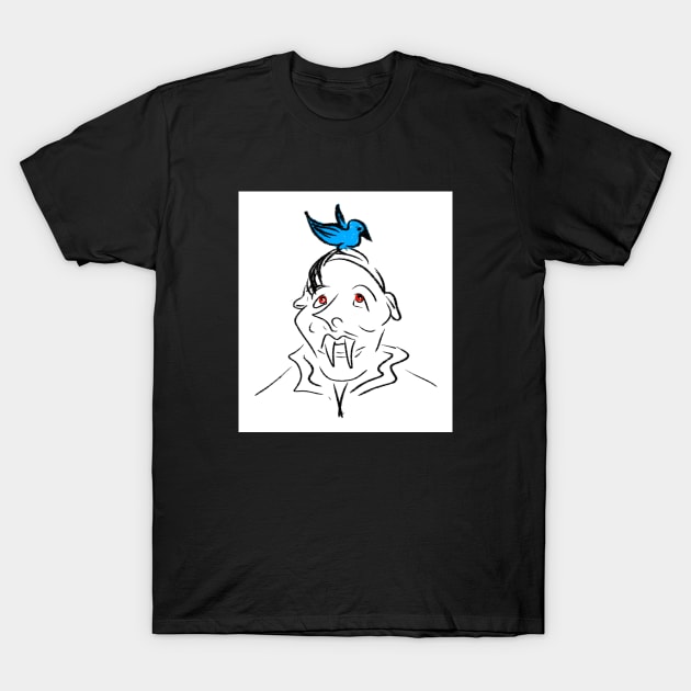 A vampire with a bird on its head T-Shirt by Idrawfaces